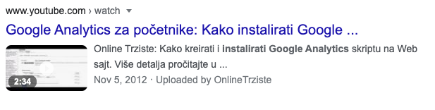 Video snippeti prikazuju YouTube isečke videa na SERP-u